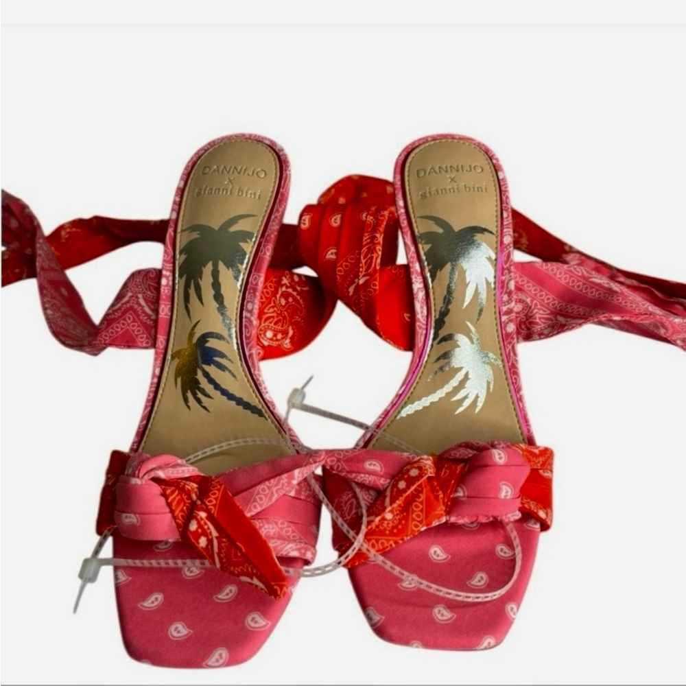 New Gianni Bini
x DANNIJO Misch Bandana Colorblock Print Ankle Wrap Bow Sandals - Picture 13 of 16